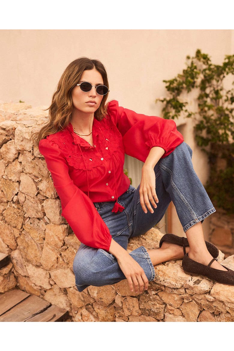 Floral Detail Cutwork Blouse, Alternate, color, Red