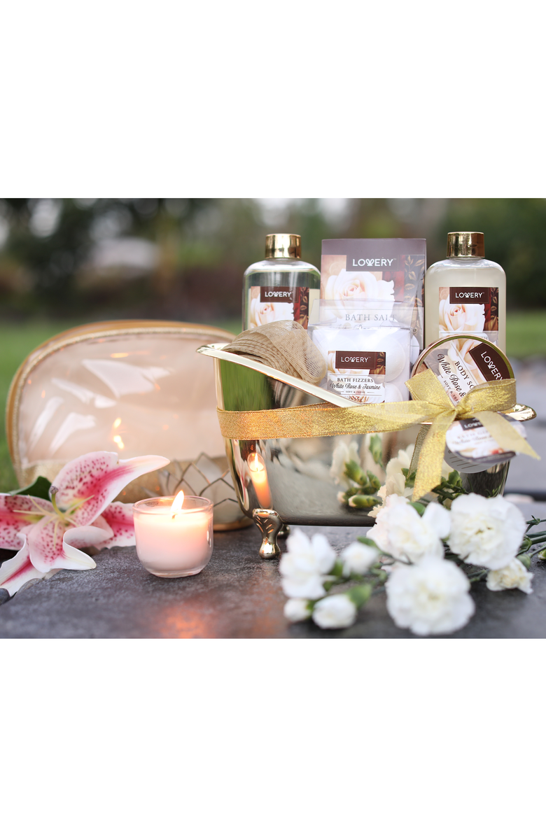 Lovery White Rose & Jasmine 13 pc Home Spa Gift Basket, Alternate, color, Gold