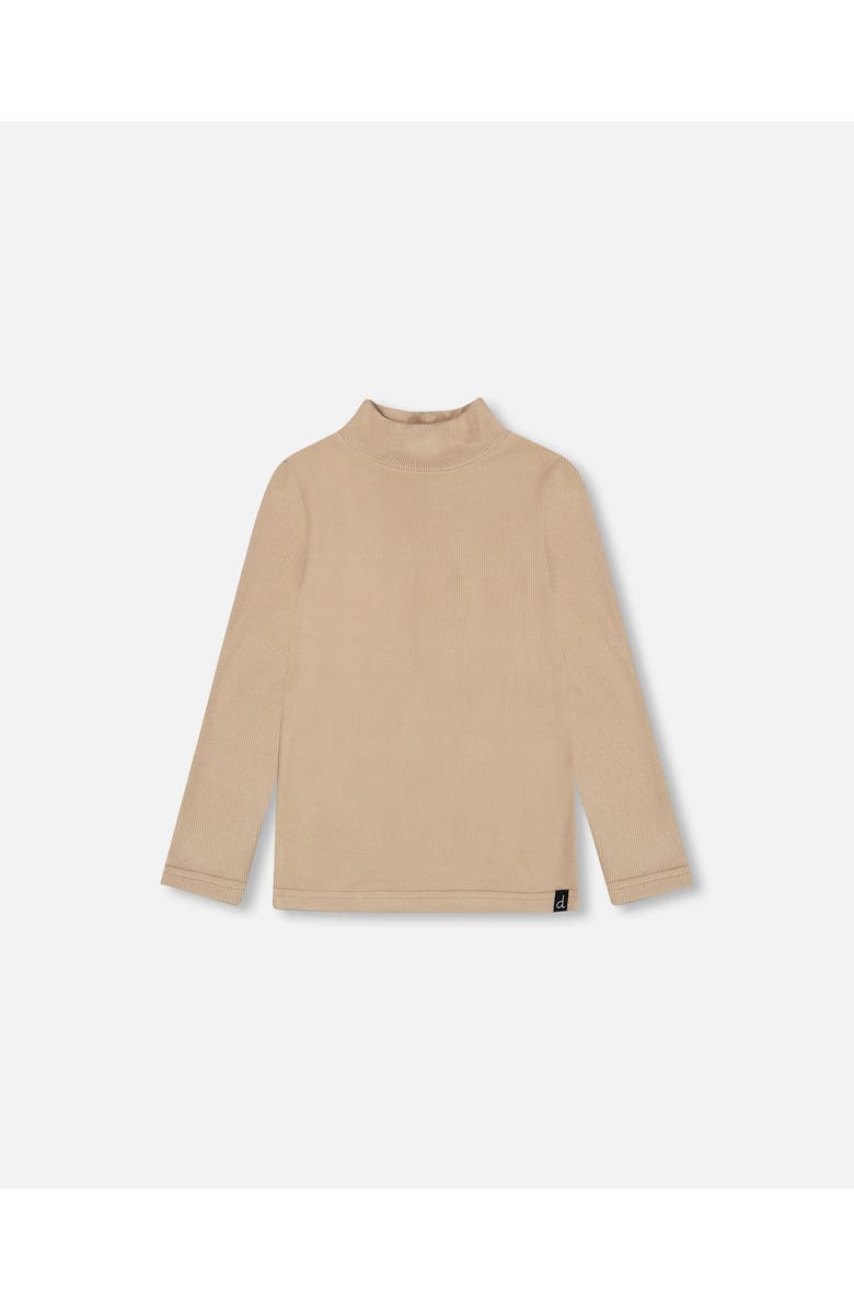 Deux par Deux Little Girl's Super Soft Brushed Mock Neck Top Medium Beige, Main, color, 