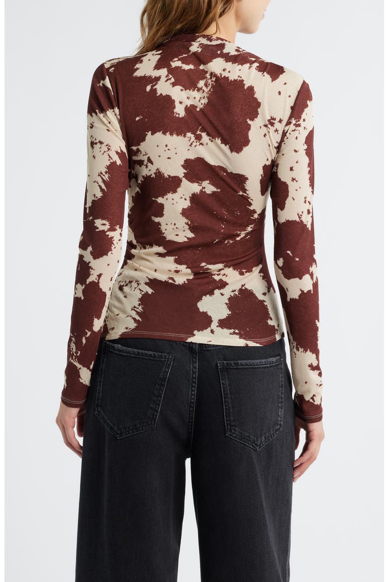 Joelle Cow Print Ruched Funnel Neck Top, Alternate, color, COWGIRL