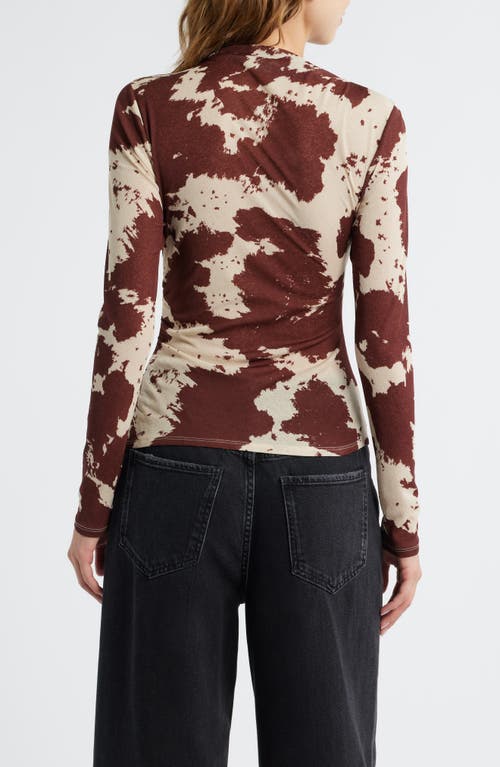 Rails Joelle Cow Print Ruched Funnel Neck Top In Brown