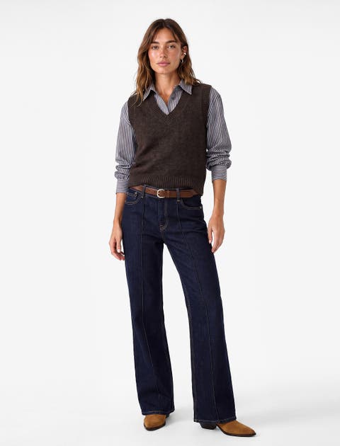 Wool Blend V Neck Sleeveless Knit Sweater Vest