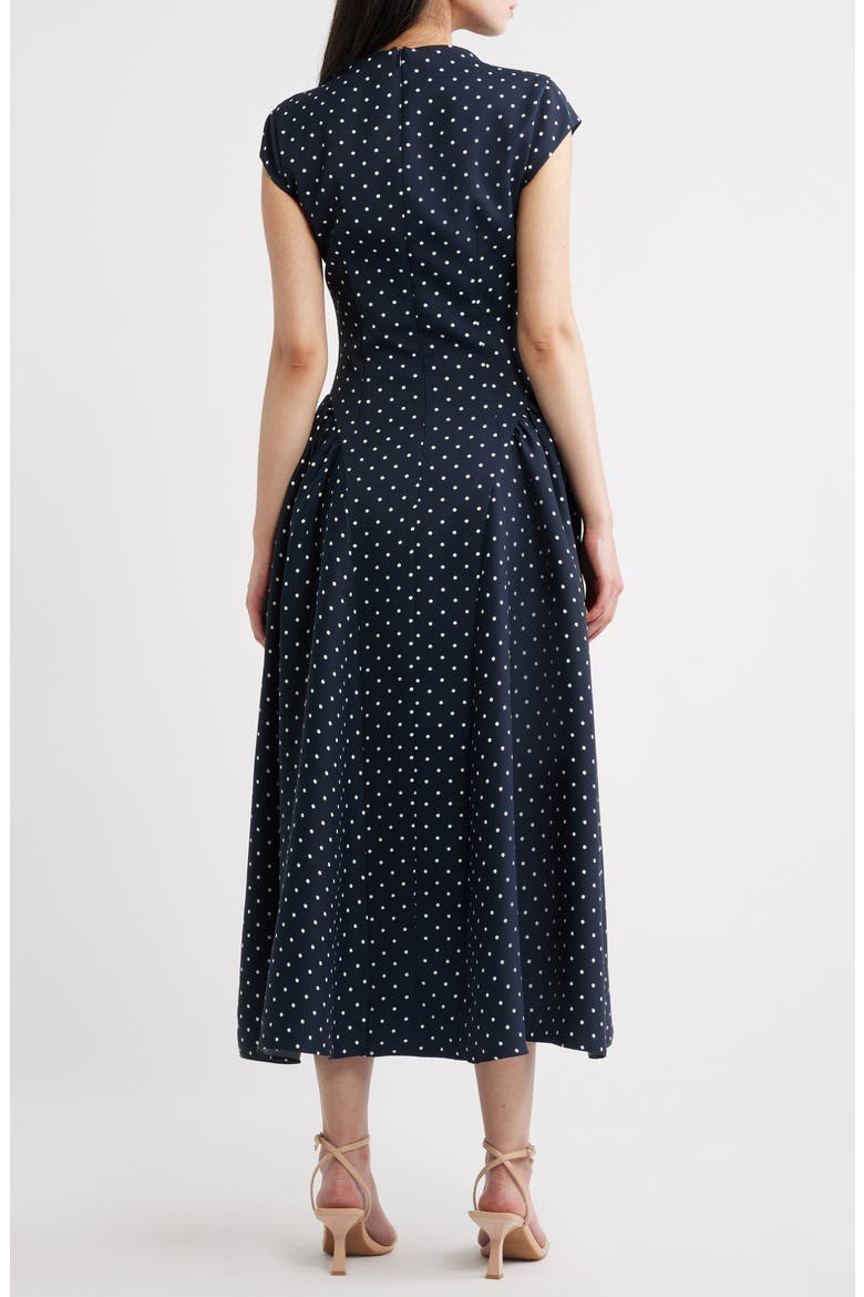 Polka Dot Drop Waist Fit & Flare Midi Dress, Alternate, color, NAVY POLKA DOT