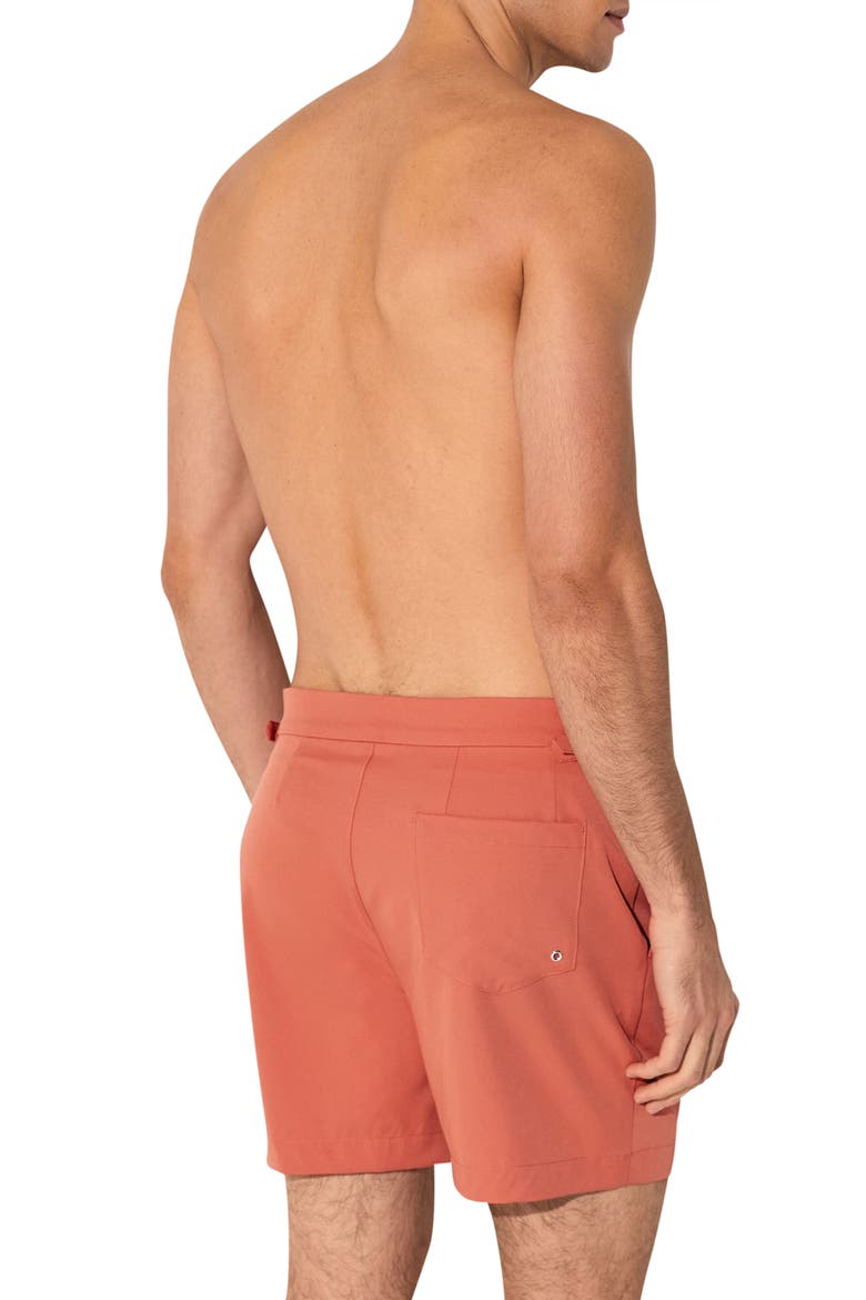 Sun Solid Side Adjuster Swim Trunks, Alternate, color, DUSTY ORANGE