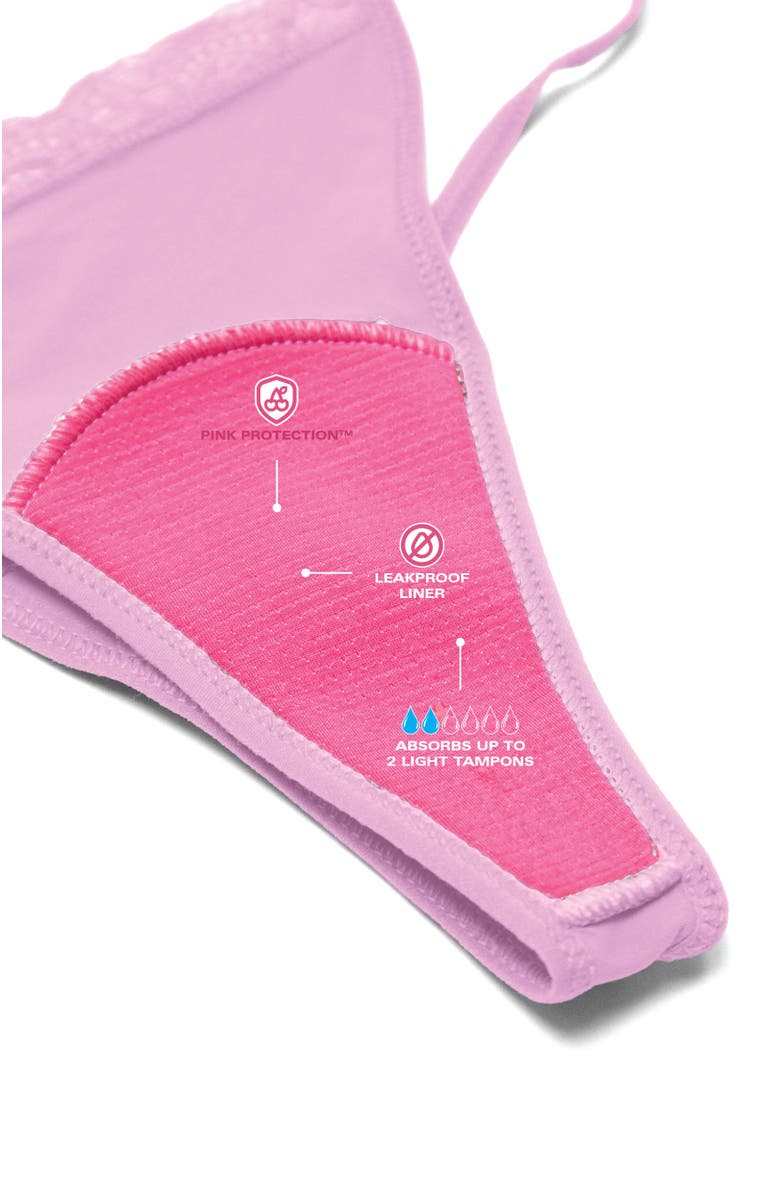 Cheeky Cherry Leakproof Everyday Liner Ultra Smooth Lace String Thong, Alternate, color, 