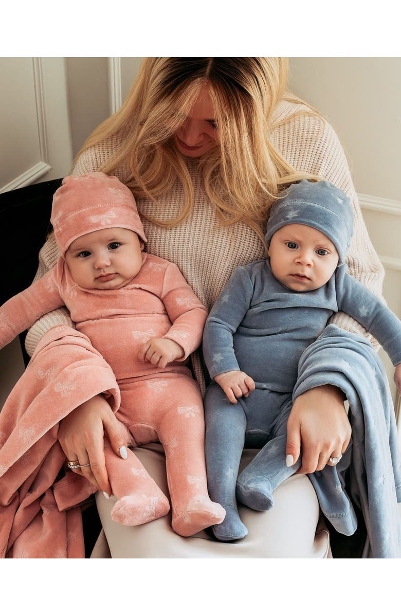 MiniMoi Velvet Star Cotton Rich Velour Footie Set, Alternate, color, Blue