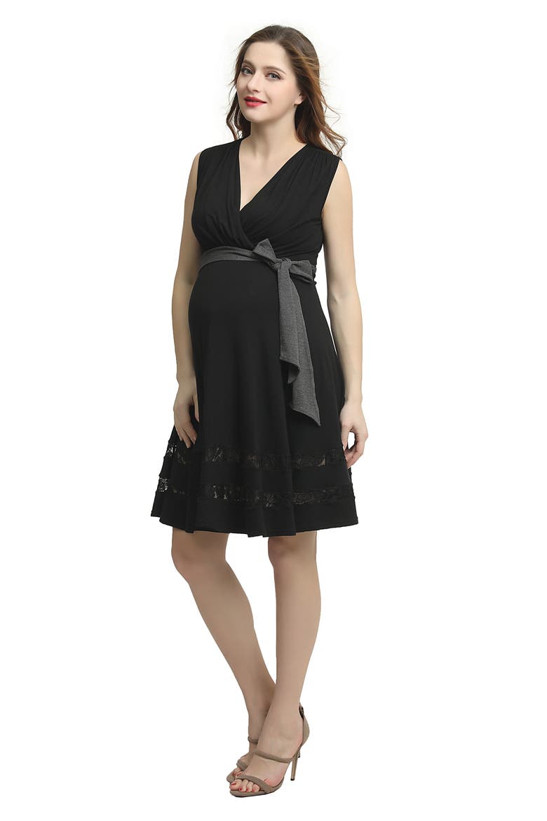 Marji Lace Accent Babydoll Maternity/Nursing Dress, Alternate, color, BLACK