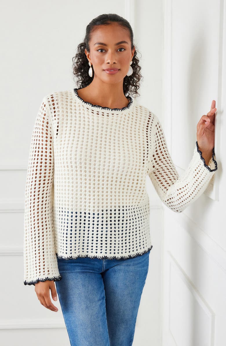 Karen Kane Crochet Sweater, Alternate, color, Natural