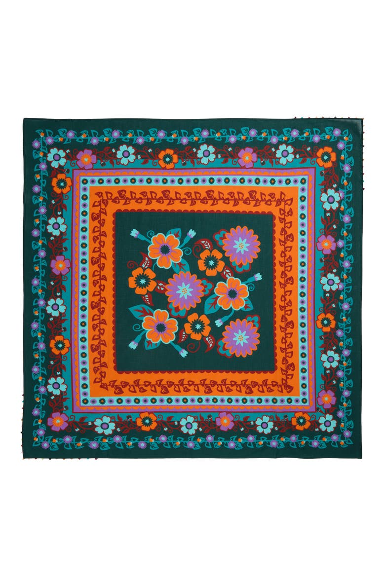 Beaded Cotton Bandana, Alternate, color, TEAL- ORANGE COMBO