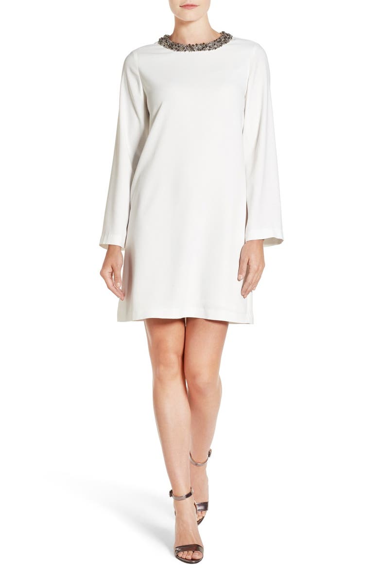 Embellished Neck Shift Dress, Main, color, IVORY CLOUD