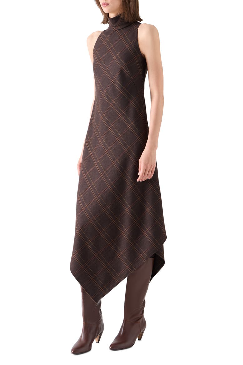 Blanket Check Sleeveless Midi Dress, Alternate, color, ESPRESSO-CARAMEL