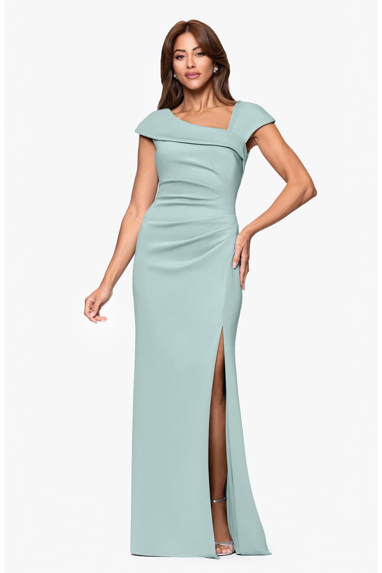 Asymmetric Neck Scuba Knit Trumpet Gown, Alternate, color, SAGE