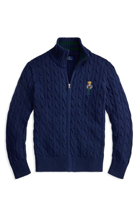 Kids' Polo Bear Cable Cotton Full Zip Sweater