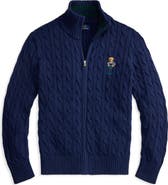 Polo Ralph Lauren Kids' Polo Bear Cable Cotton Full Zip Sweater