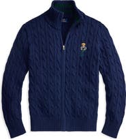 Polo Ralph Lauren Kids' Polo Bear Cable Cotton Full Zip Sweater