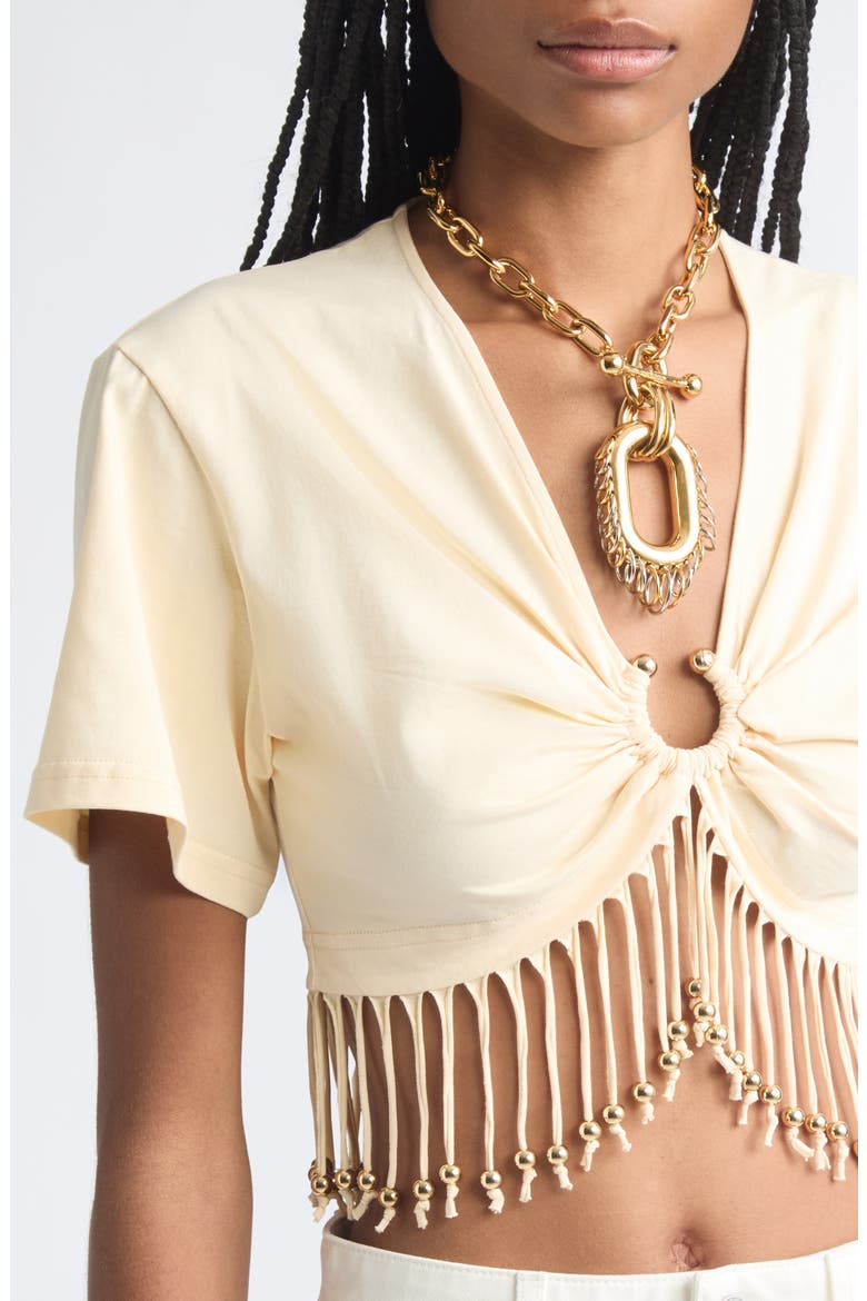 Pierced Fringe Crop Cotton T-Shirt, Alternate, color, CREME ANGLAISE