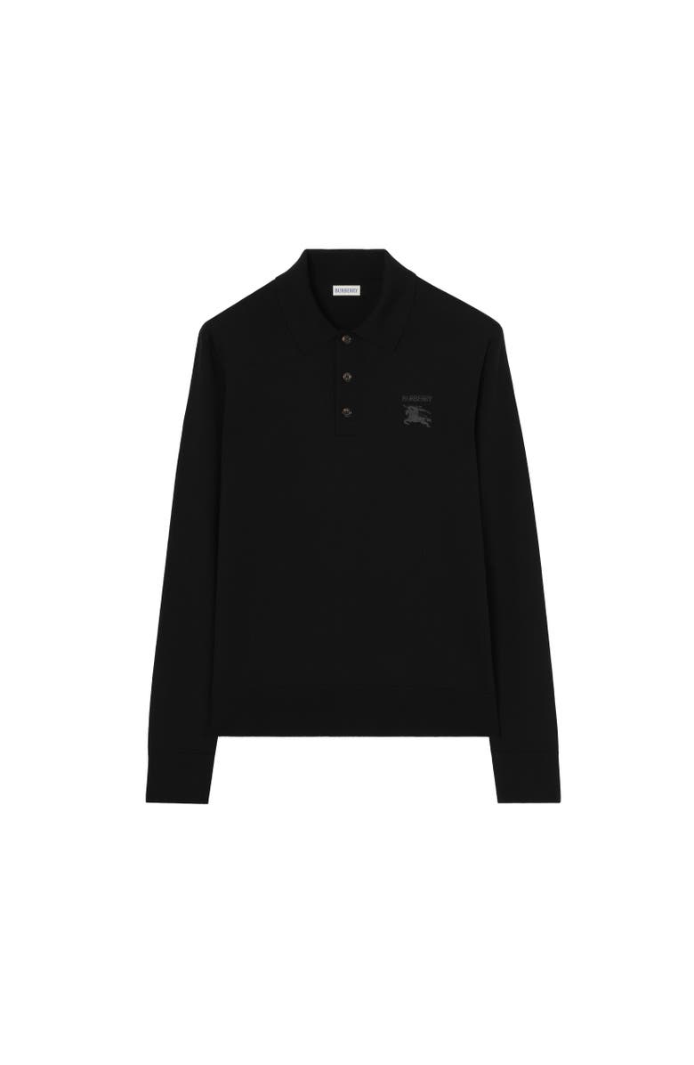 Burberry Long-sleeve Knight Wool Polo Shirt, Alternate, color, Black