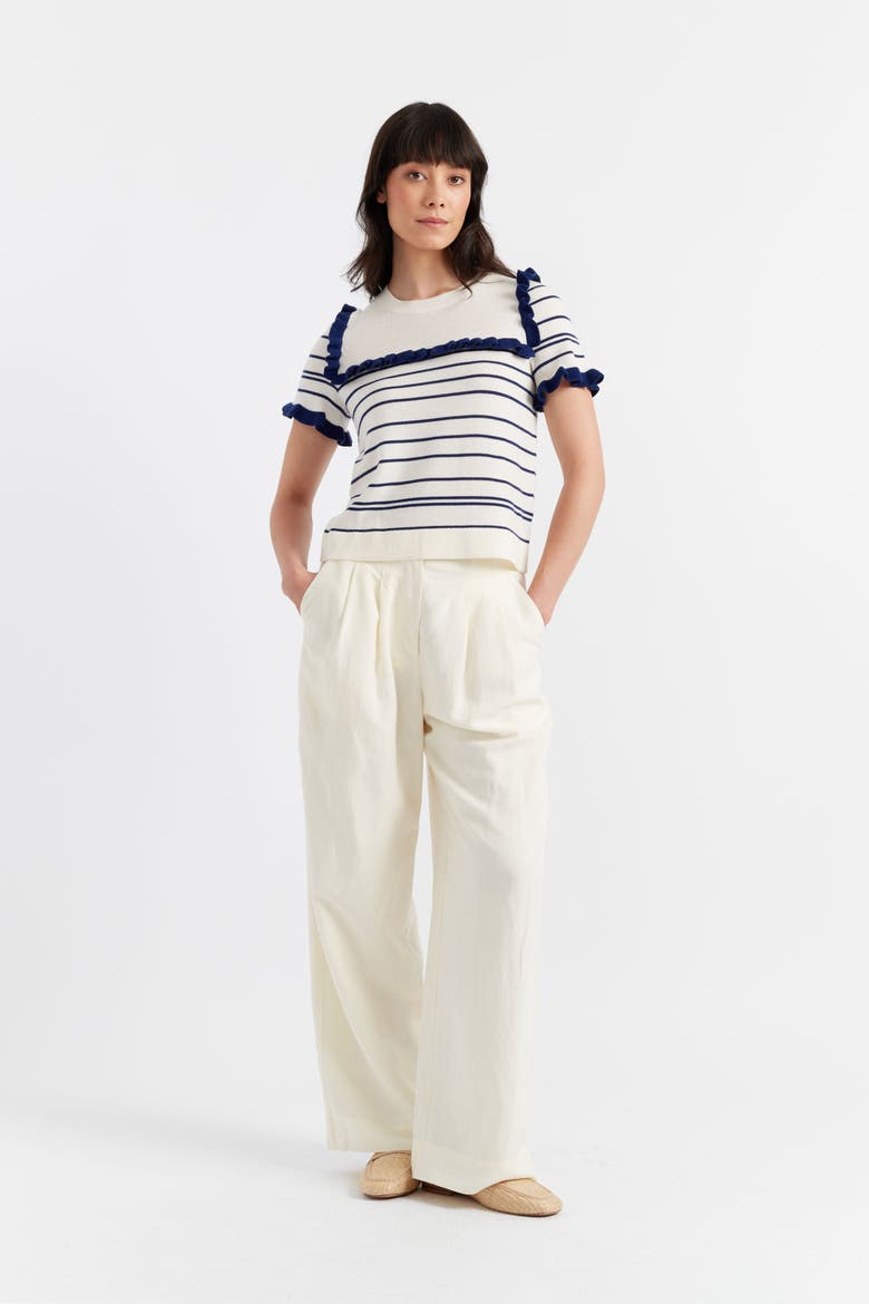 Nautical Stripe Short Sleeve Merino Wool Top, Alternate, color, Cream