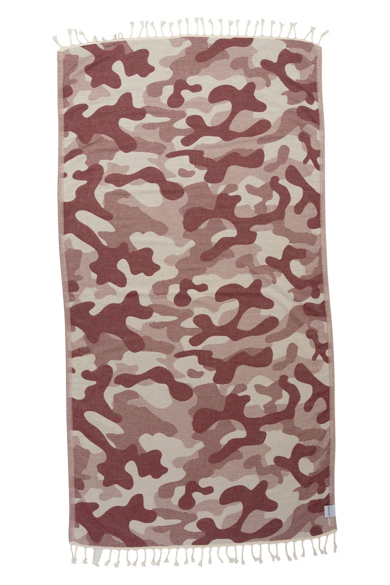 Camo Print Organic Sand Resistant Reversible Turkish Towel, Main, color, Burgundy