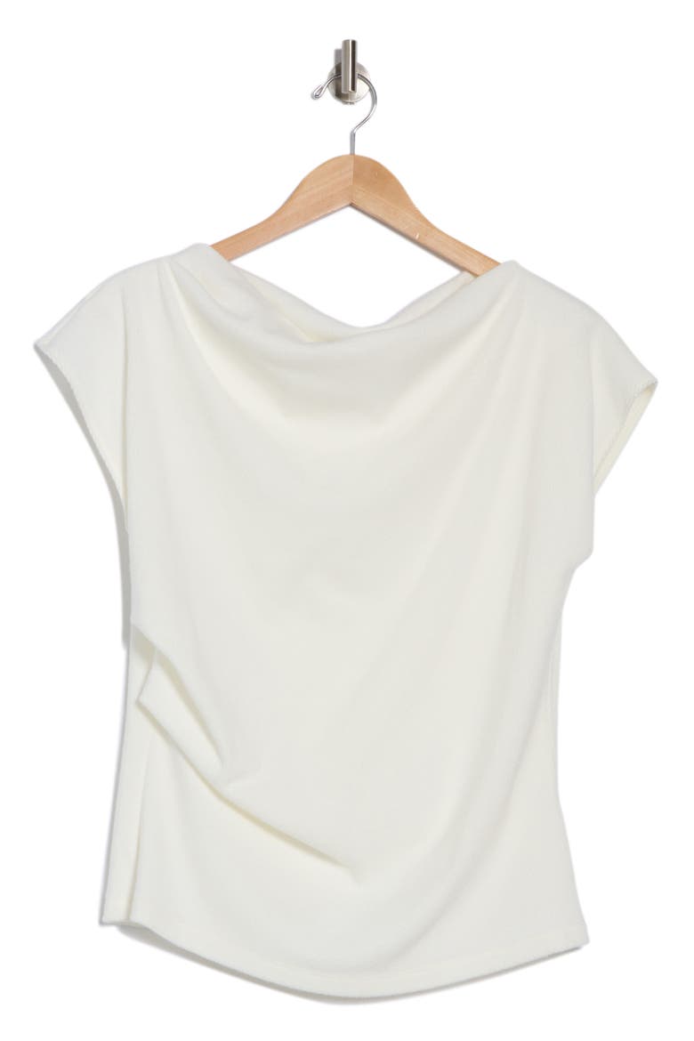 Cowl Neck Cap Sleeve Ribbed T-Shirt, Alternate, color, IVORY
