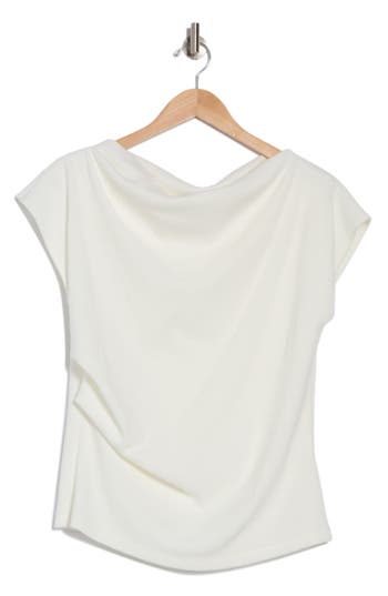 Renee C Cowl Neck Cap Sleeve Ribbed T-shirt In Ivory