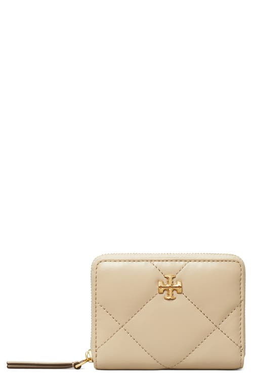Tory Burch Small Kira Diamond Quilted Leather Zip Wallet In Neutral