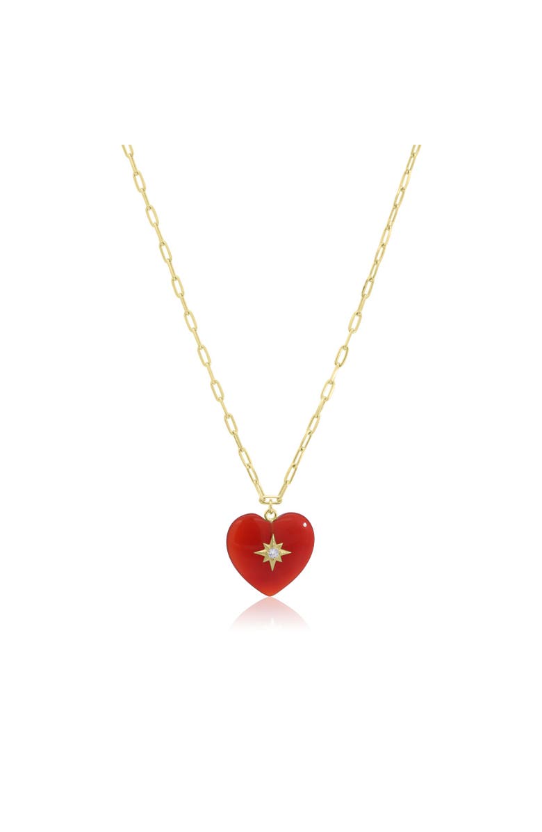 The Lovery Fine Jewelry Agate Starburst Heart Paperclip Necklace, Main, color, Agate