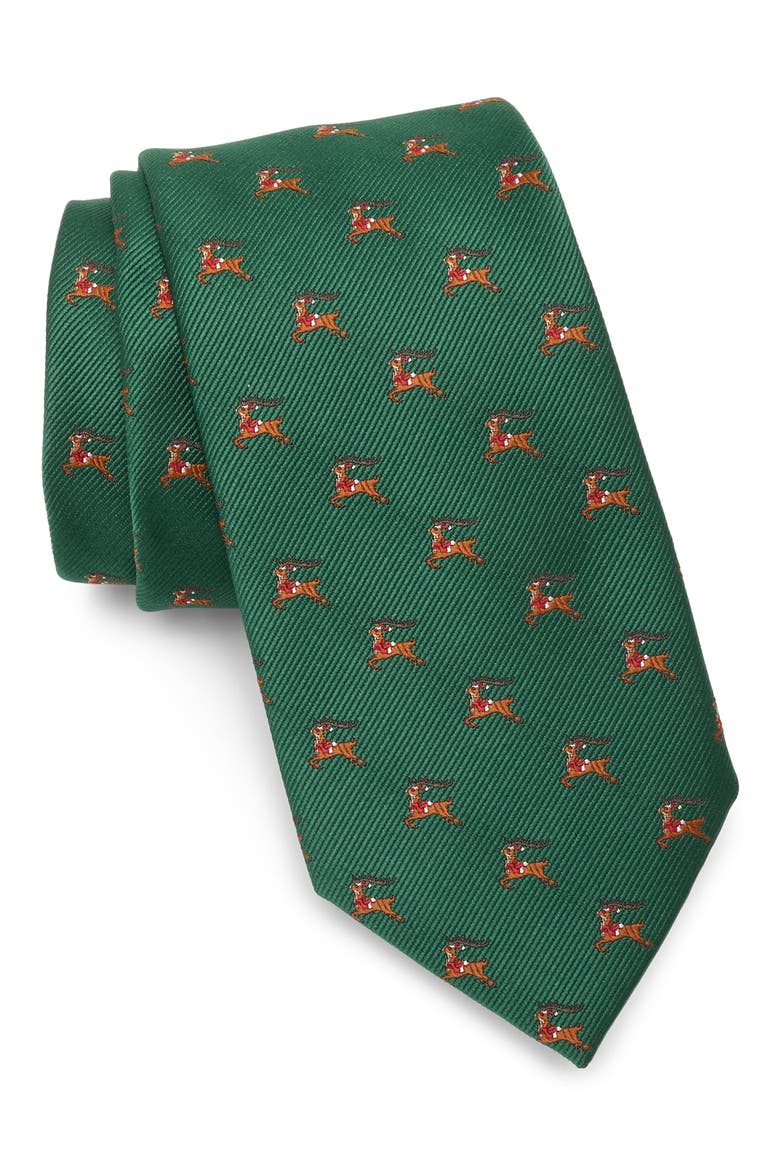 Reindeer Holiday Novelty Tie, Main, color, HUNTER GREEN