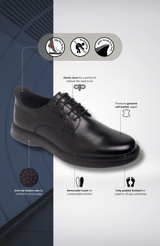 Marc Joseph New York North Street Hands Free Technology  Leather Dress Oxford, Alternate, color, Black Napa Leather