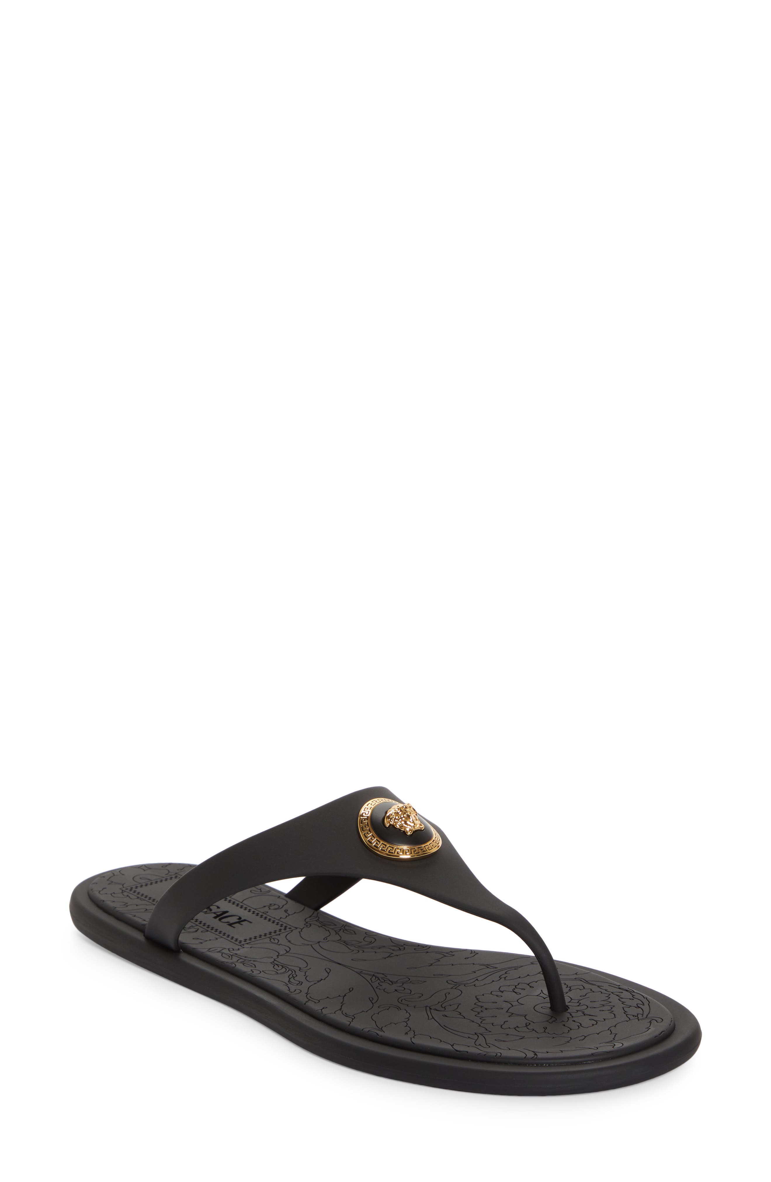 Versace Medusa Flip Flop, Main, color, Black/ Versace Gold