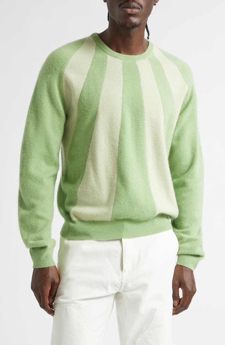 FRENCKENBERGER Mini Sunray Stripe Cashmere Crewneck Sweater, Main, color, Green/ Pastel Green