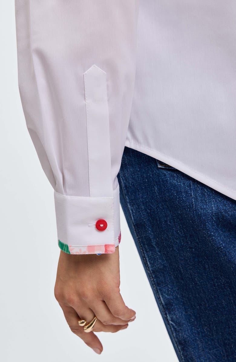 Foxcroft Charlie Floral Trim Cotton Blend Button-Up Shirt, Alternate, color, White