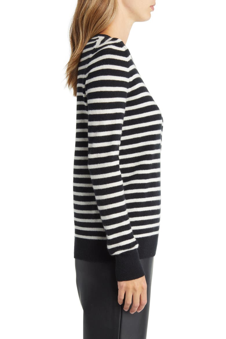 Cashmere Crewneck Sweater, Alternate, color, BLACK- IVORY JOSEPHINE STRIPE