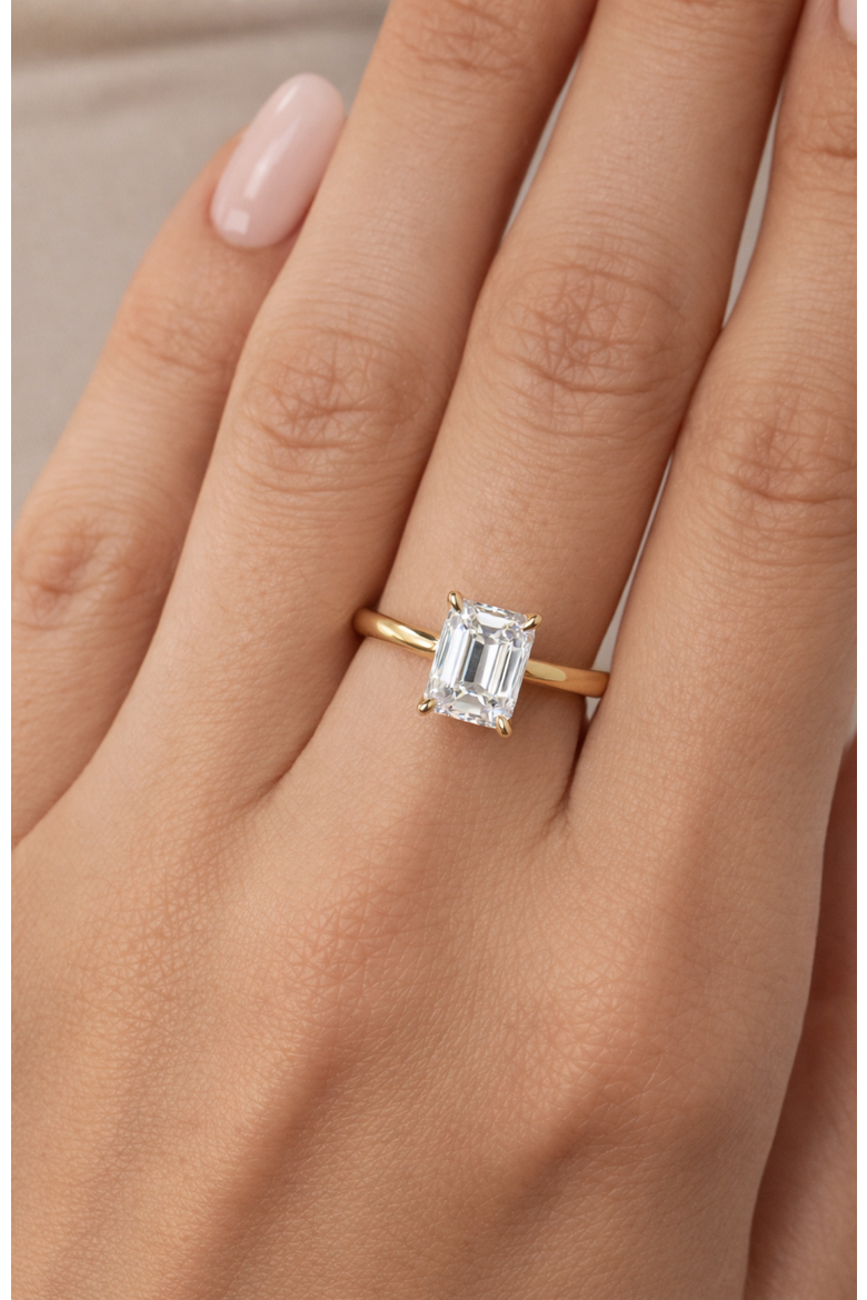 Valentina Moissanite 3 ct. t.w. Emerald Cut Solitaire Ring in Gold Vermeil, Alternate, color, Gold