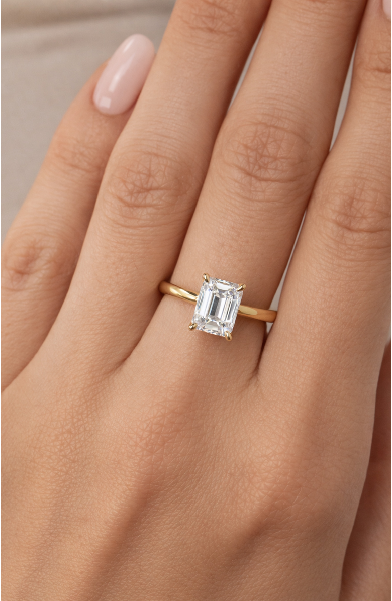 DLORIA Valentina Moissanite 3 ct. t.w. Emerald Cut Solitaire Ring in Gold Vermeil, Alternate, color, Gold