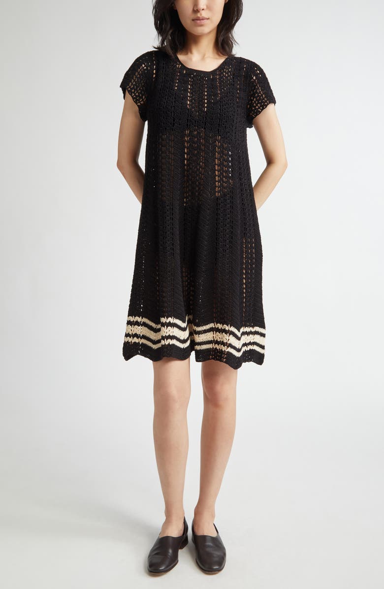 Bode Duxberry Crochet Cotton Minidress, Main, color, Black