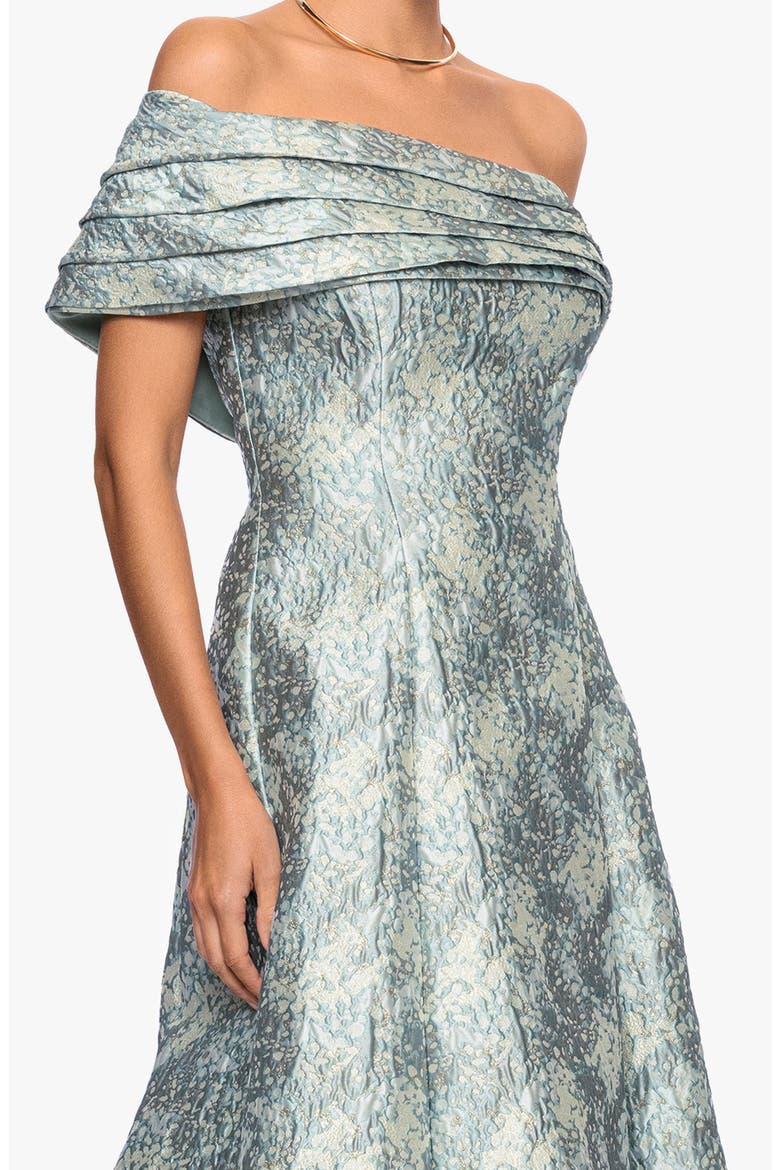 Floral Brocade Off the Shoulder Gown, Alternate, color, SAGE/ IVORY