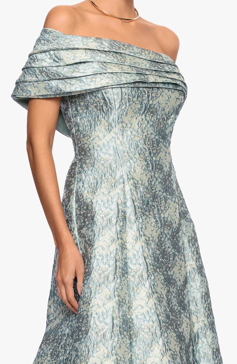 Betsy & Adam Floral Brocade Off the Shoulder Gown, Alternate, color, Sage/ Ivory
