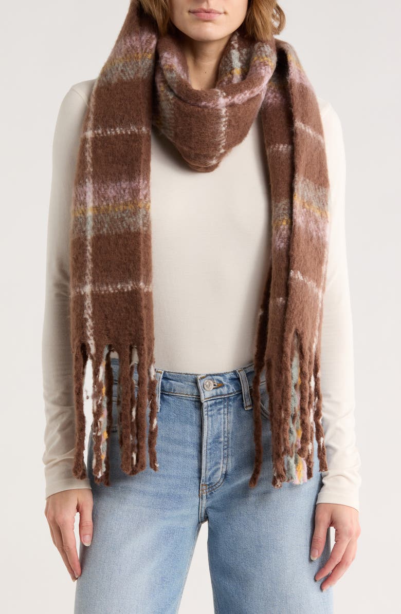 MODENA Bouclé Plaid Scarf, Main, color, Brown