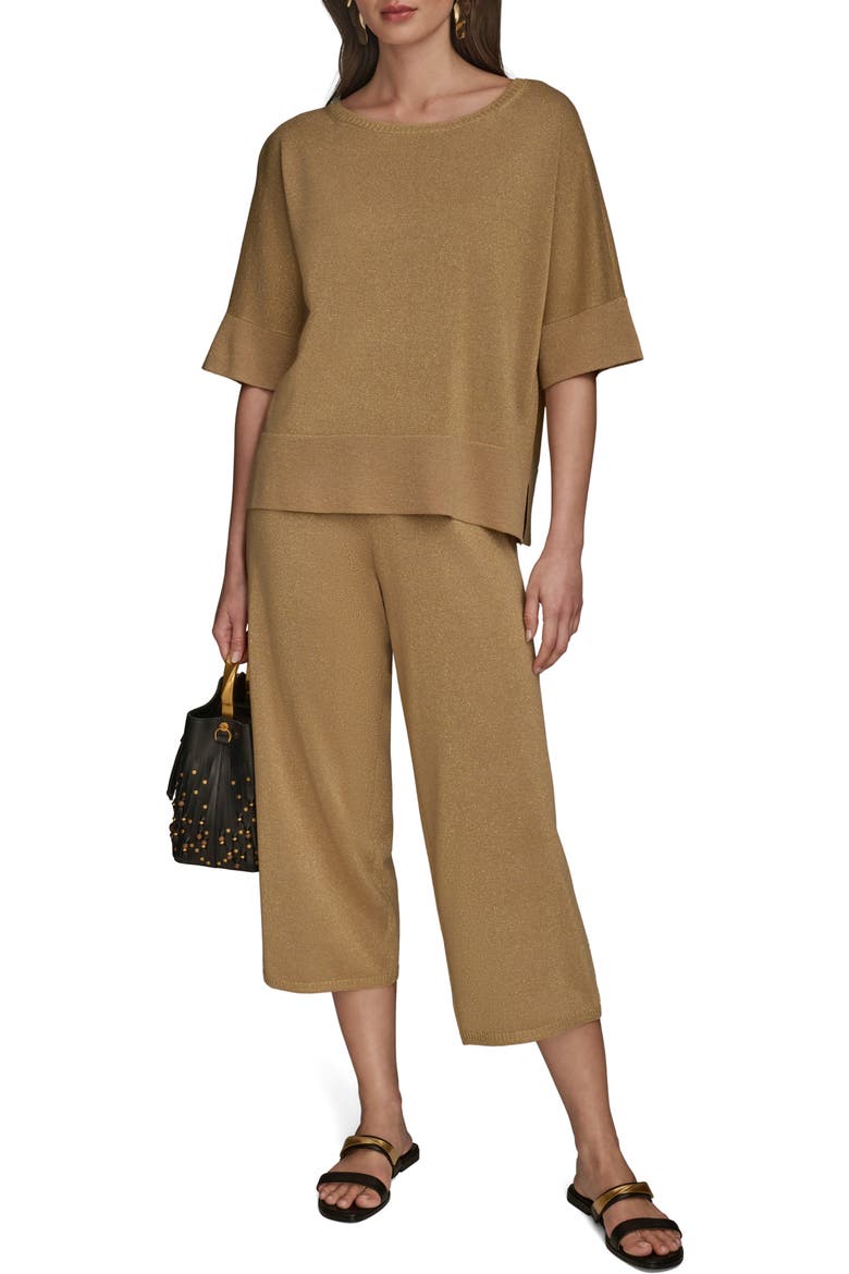 Metallic Short Sleeve Sweater, Alternate, color, FAWN COMBO