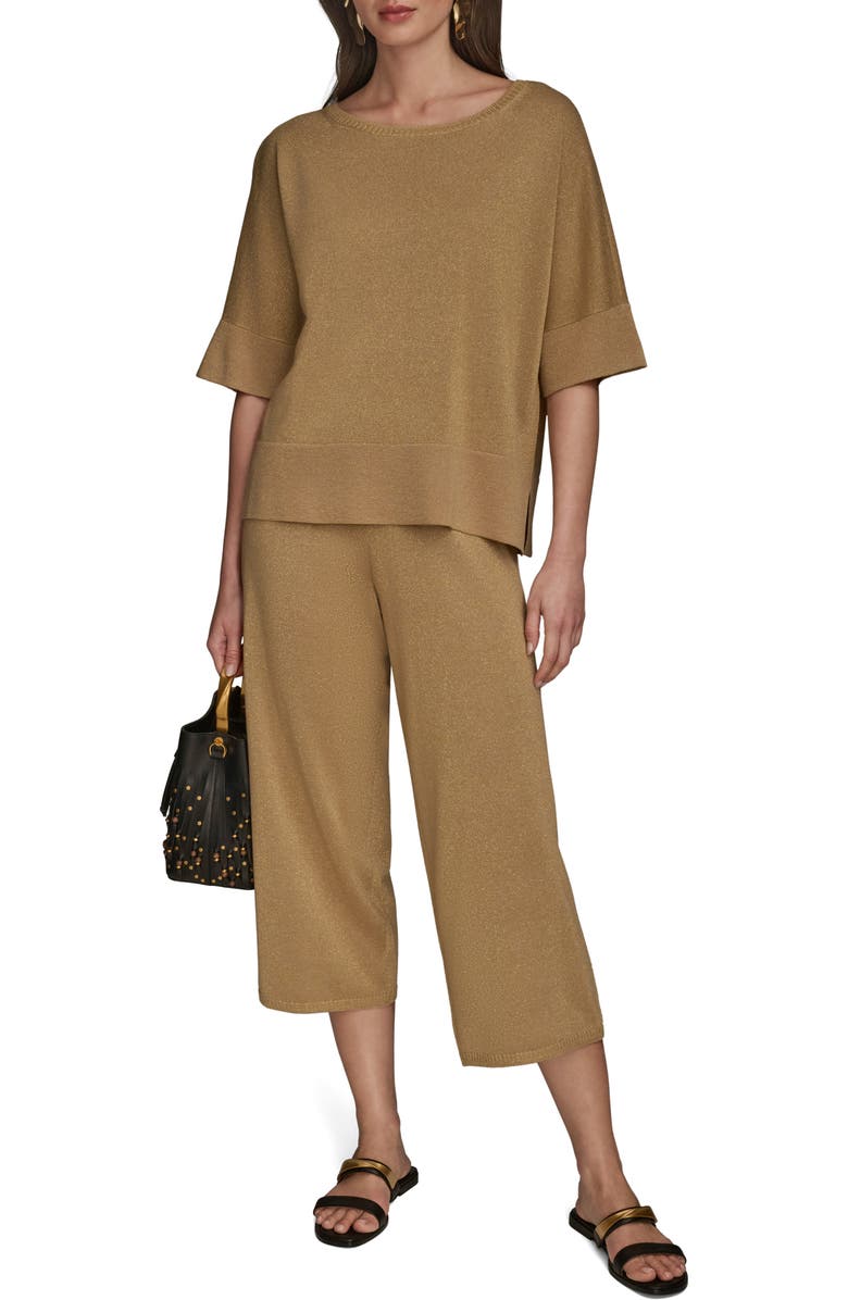 Donna Karan New York Metallic Short Sleeve Sweater, Alternate, color, Fawn Combo