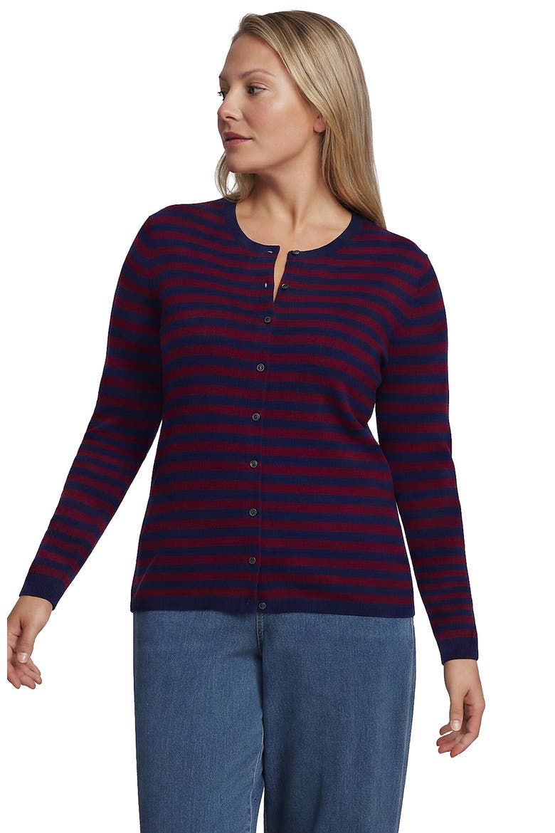 Cashmere Cardigan Sweater, Main, color, Deep Sea Navy/Burgundy Stripe