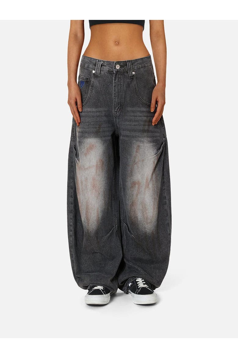 Dirty-Dyed Super Baggy Barrel Jeans, Alternate, color, Black