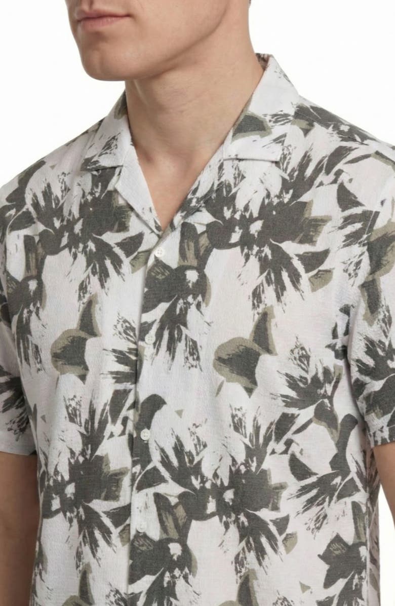 Report Collection Abstract Print Seersucker Camp Shirt, Alternate, color, Black