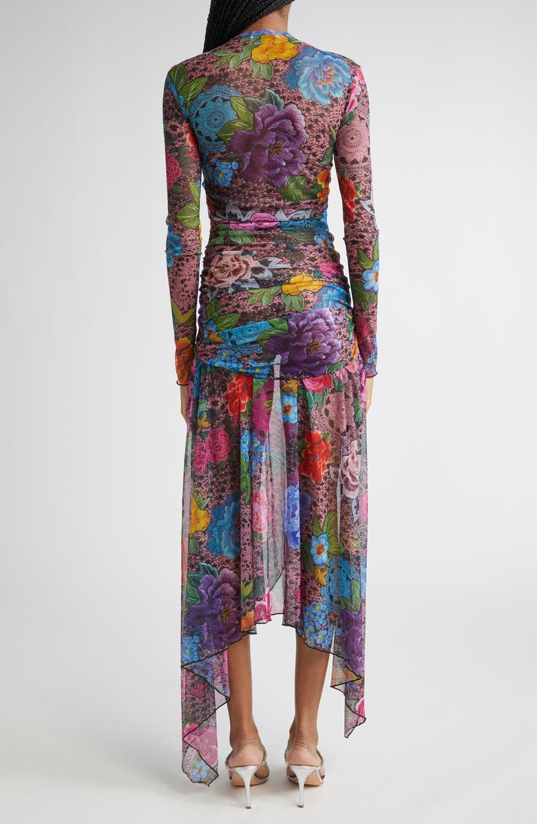 Area Crystal Embellished Floral Long Sleeve Tulle Midi Dress, Alternate, color,