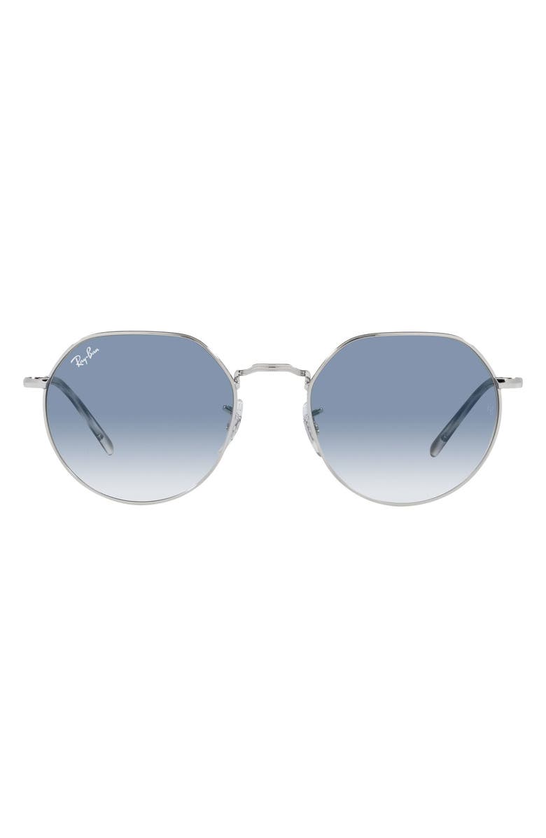 Ray-Ban Jack 53mm Round Sunglasses, Main, color, Silver / Clear Gradient Blue