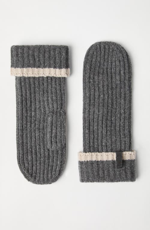 Brunello Cucinelli Knit Mittens With Monili In Gray