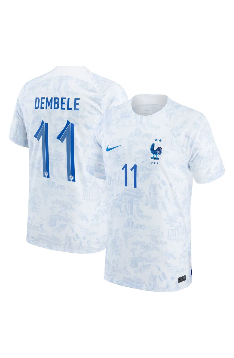 Nike Men's Nike Ousmane Dembele White France National Team 2022/23 Replica Away Jersey, Alternate, color, 