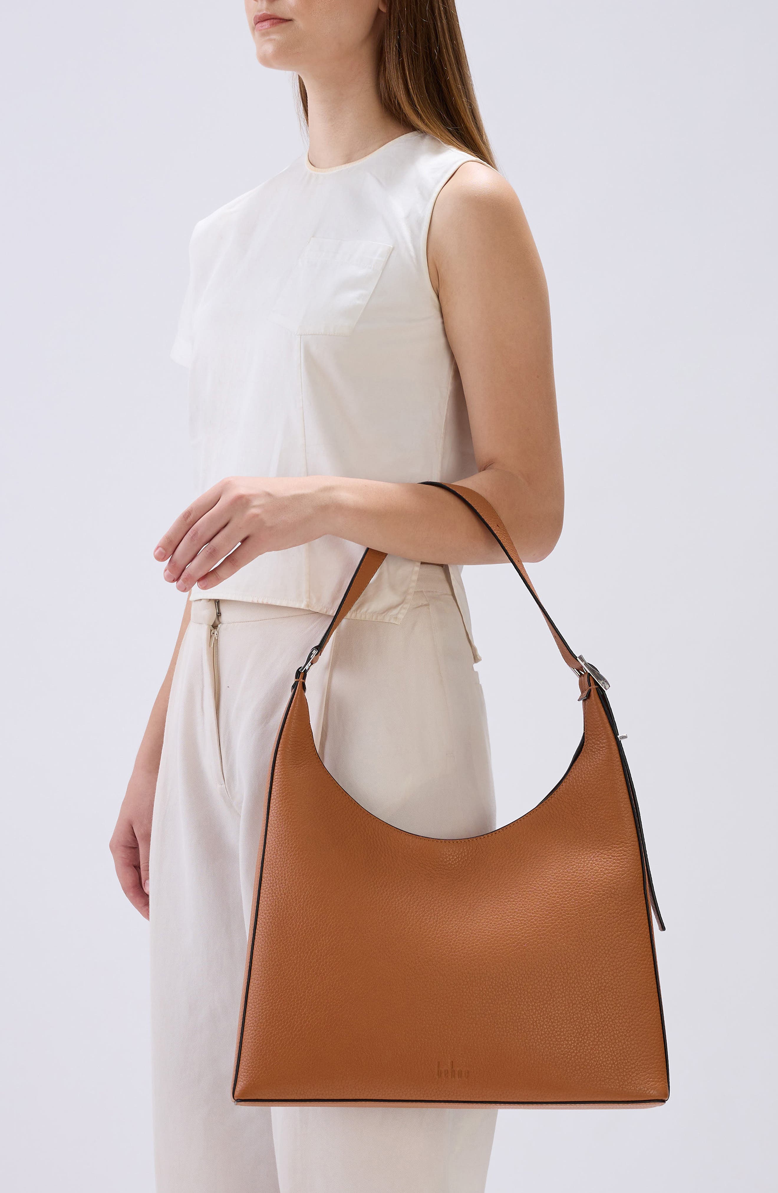 Large Danny Flatiron Pebble Leather Shoulder Bag, Alternate, color, CLAY