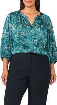Vince Camuto Floral Print Raglan Sleeve Button Up Shirt
